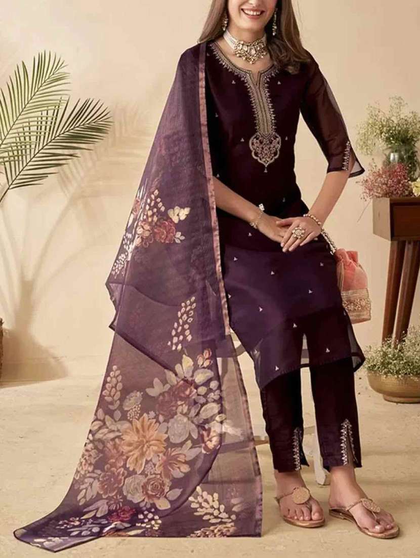 women embroidered three quarter sleeve kurta pant with dupatta set - 22004653 - Standard Image - 2