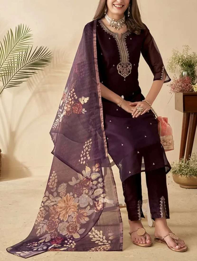 women embroidered three quarter sleeve kurta pant with dupatta set - 22004657 - Standard Image - 2