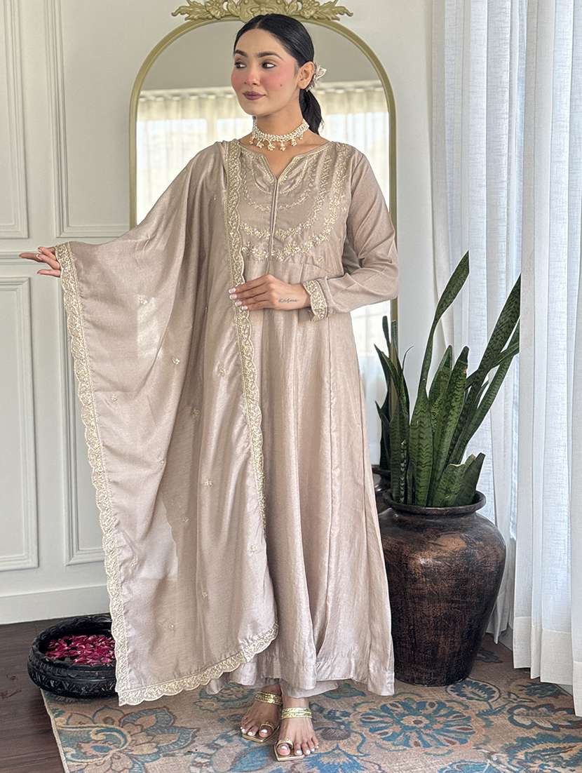 women embroidered long sleeve anarkali kurta pant with dupatta set - 22004663 - Standard Image - 2
