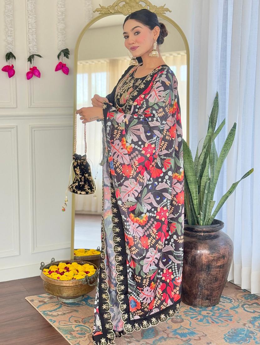 women embroidered three quarter sleeve kurta pant with dupatta set - 22004684 - Standard Image - 2