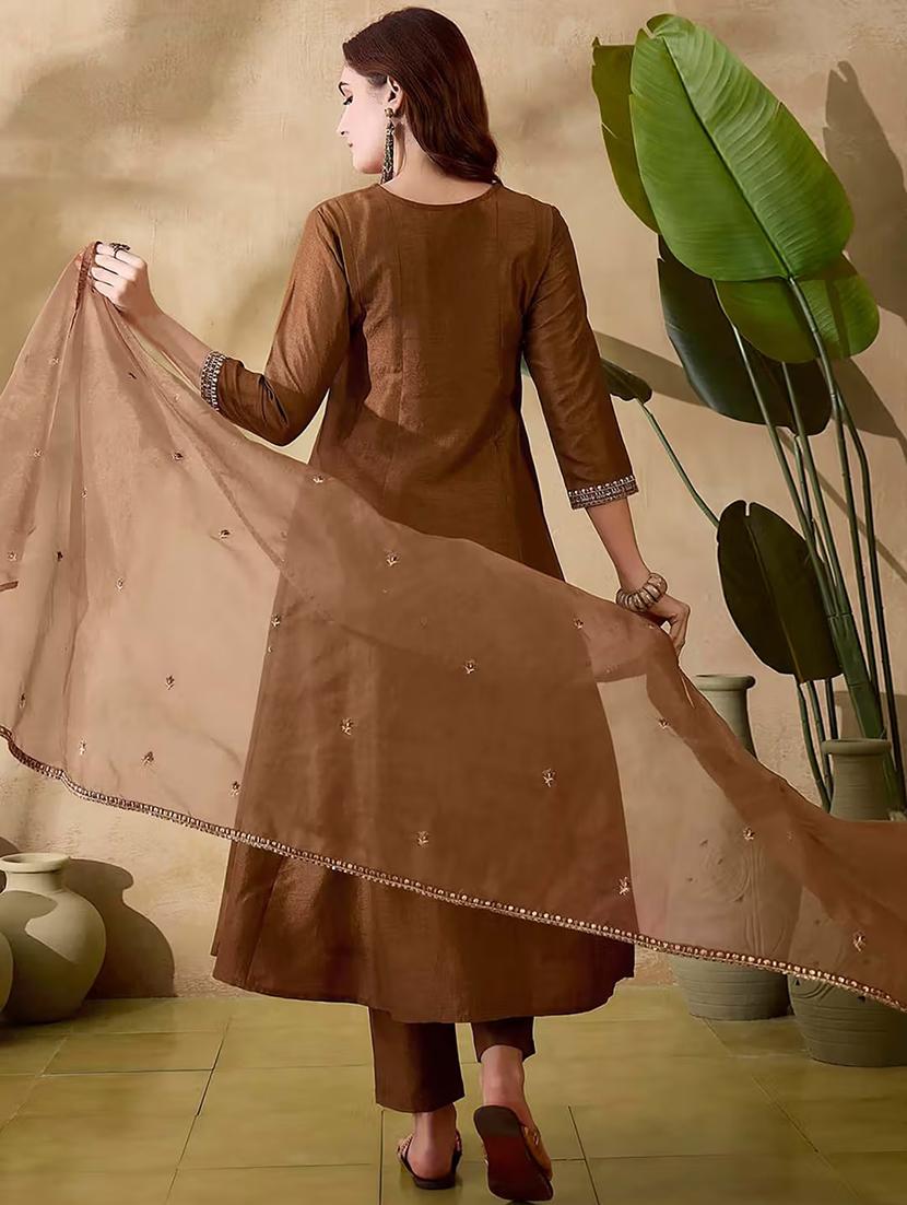 women embroidered three quarter sleeve kurta pant with dupatta set - 22004704 - Standard Image - 2