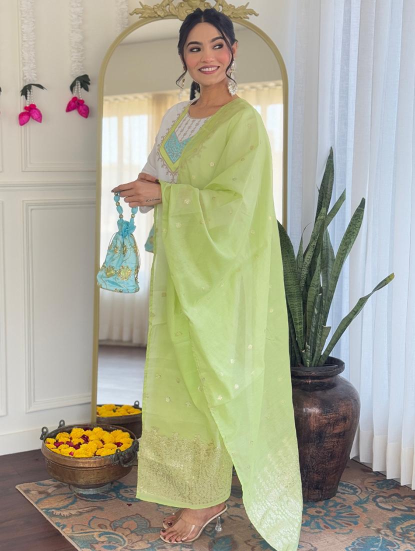women embroidered three quarter sleeve kurta pant with dupatta set - 22004709 - Standard Image - 2