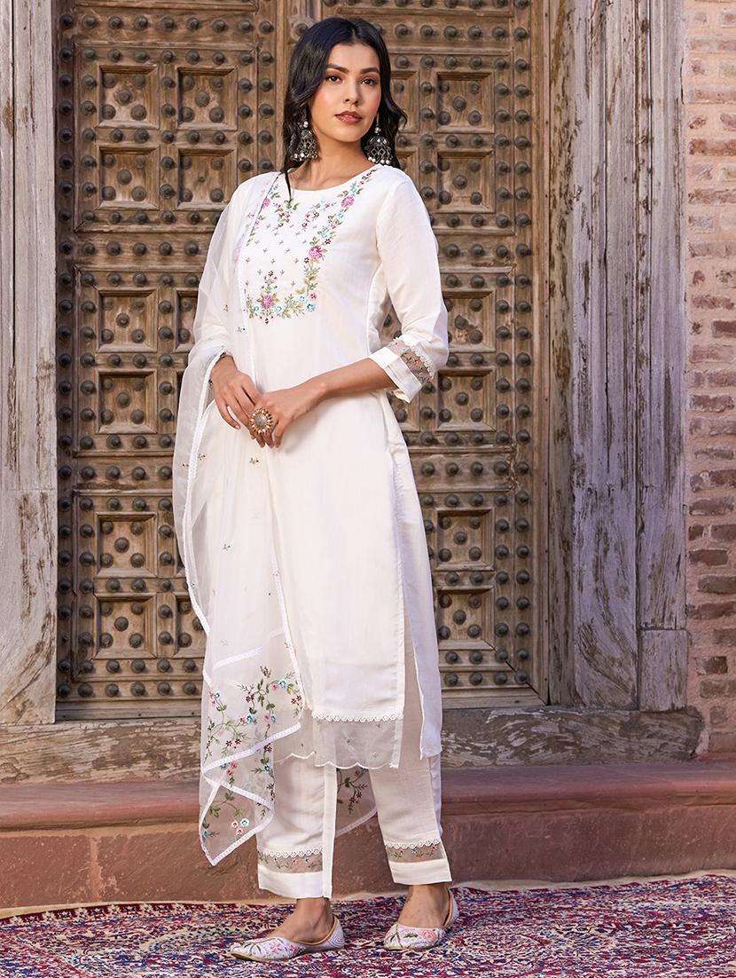 women embroidered three quarter sleeve kurta pant with dupatta set - 22004719 - Standard Image - 2