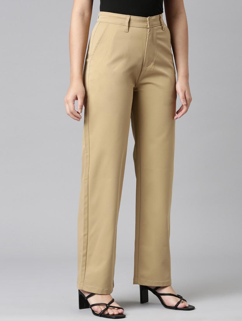 women solid high rise straight trouser - 22004876 - Standard Image - 2