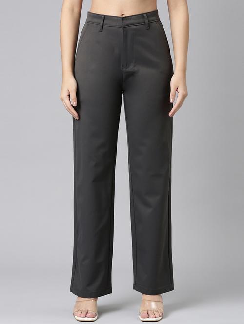 women solid high rise straight trouser - 22004877 - Standard Image - 0