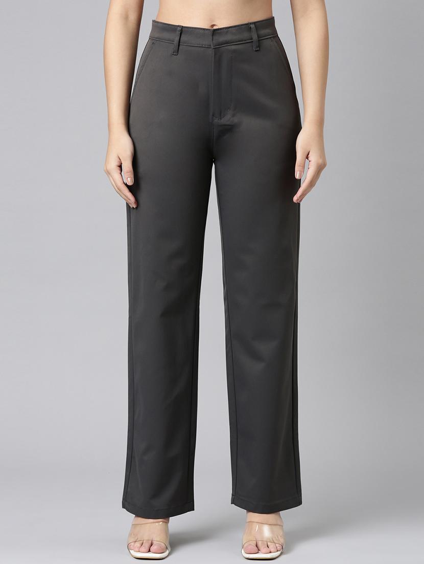 women solid high rise straight trouser - 22004877 - Zoom Image - 0