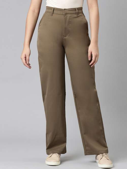 women solid high rise straight trouser - 22004879 - Standard Image - 0