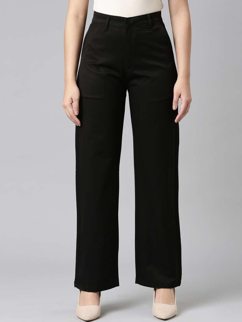 women solid high rise straight trouser