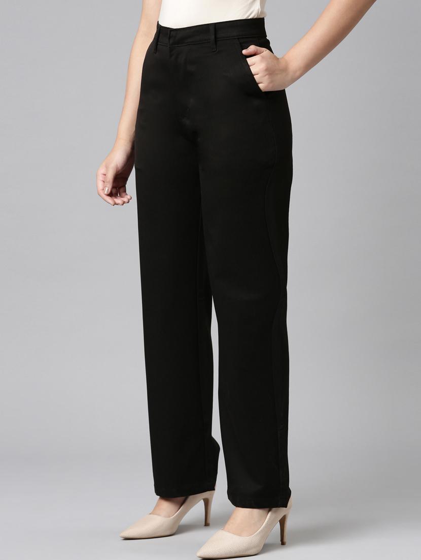 women solid high rise straight trouser - 22004880 - Standard Image - 2