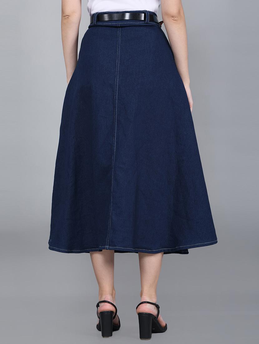 women solid high rise denim a-line skirt - 22004884 - Standard Image - 2