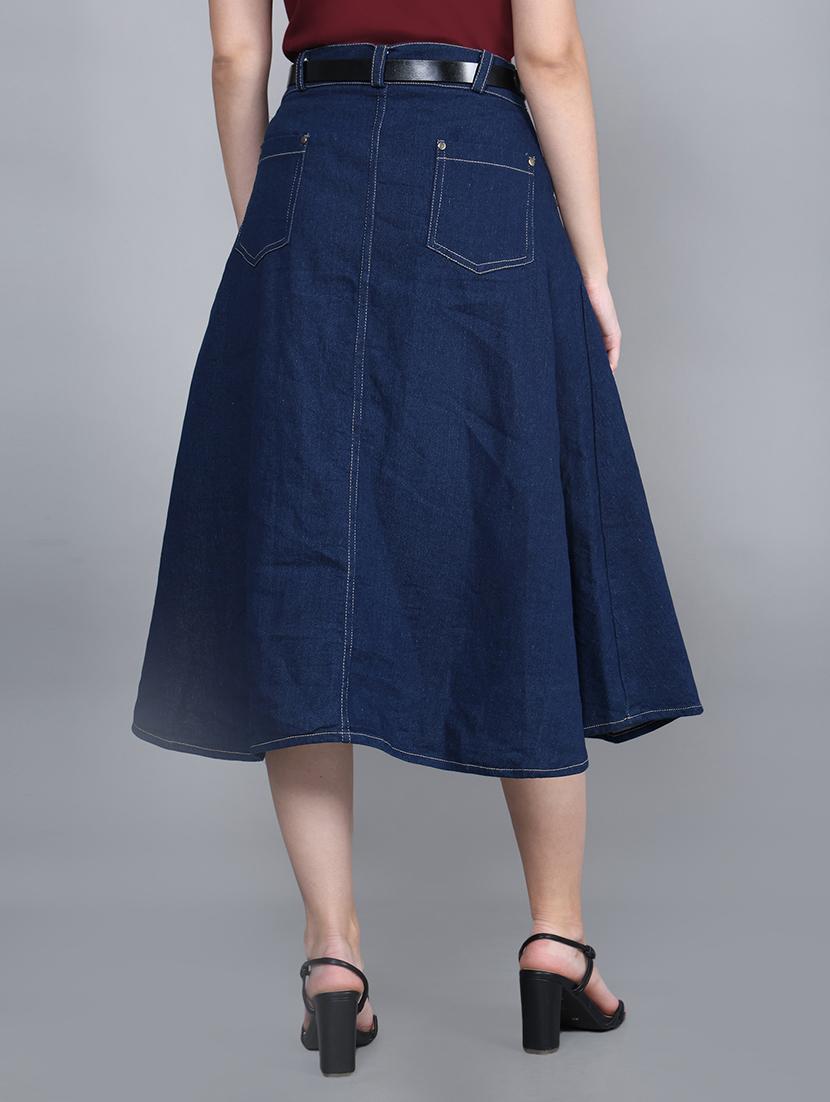 women solid high rise denim a-line skirt - 22004885 - Standard Image - 2