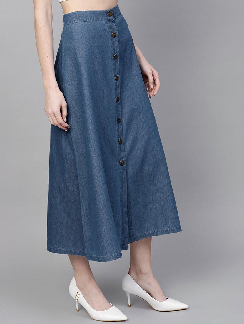 women solid high rise denim a-line skirt - 22004886 - Standard Image - 2