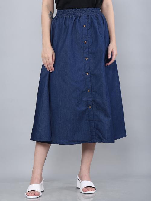 women solid high rise denim a-line skirt - 22004888 - Standard Image - 0