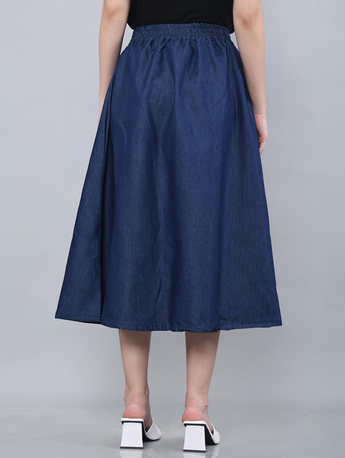 women solid high rise denim a-line skirt - 22004888 - Standard Image - 2