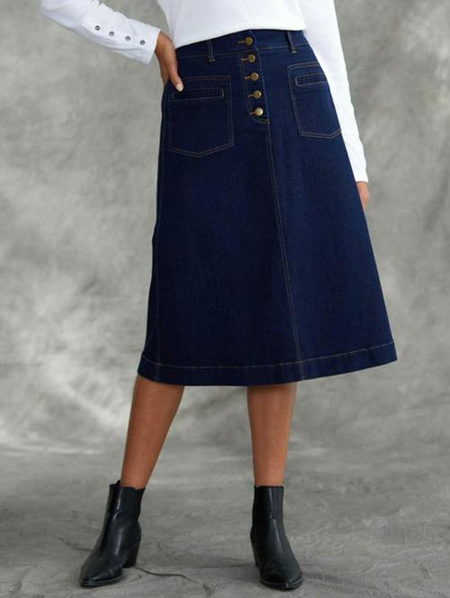 women solid high rise denim a-line skirt - 22004889 -  Standard Image - 0