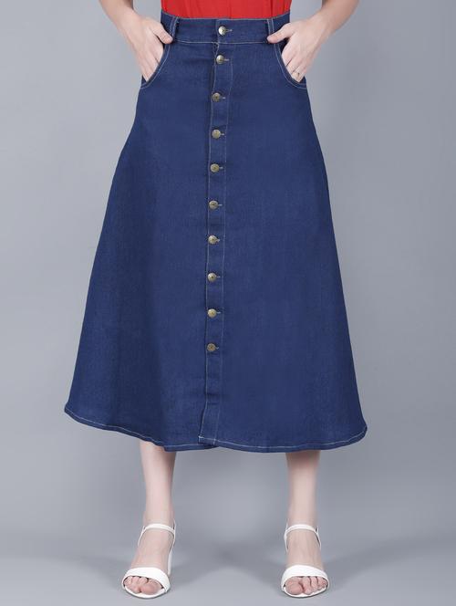 women solid high rise denim a-line skirt - 22004890 -  Standard Image - 0