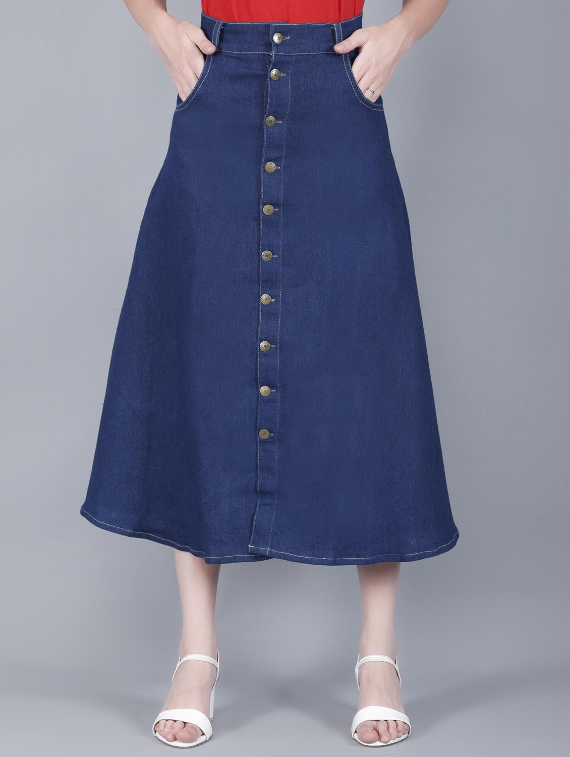 women solid high rise denim a-line skirt - 22004890 -  Zoom Image - 0