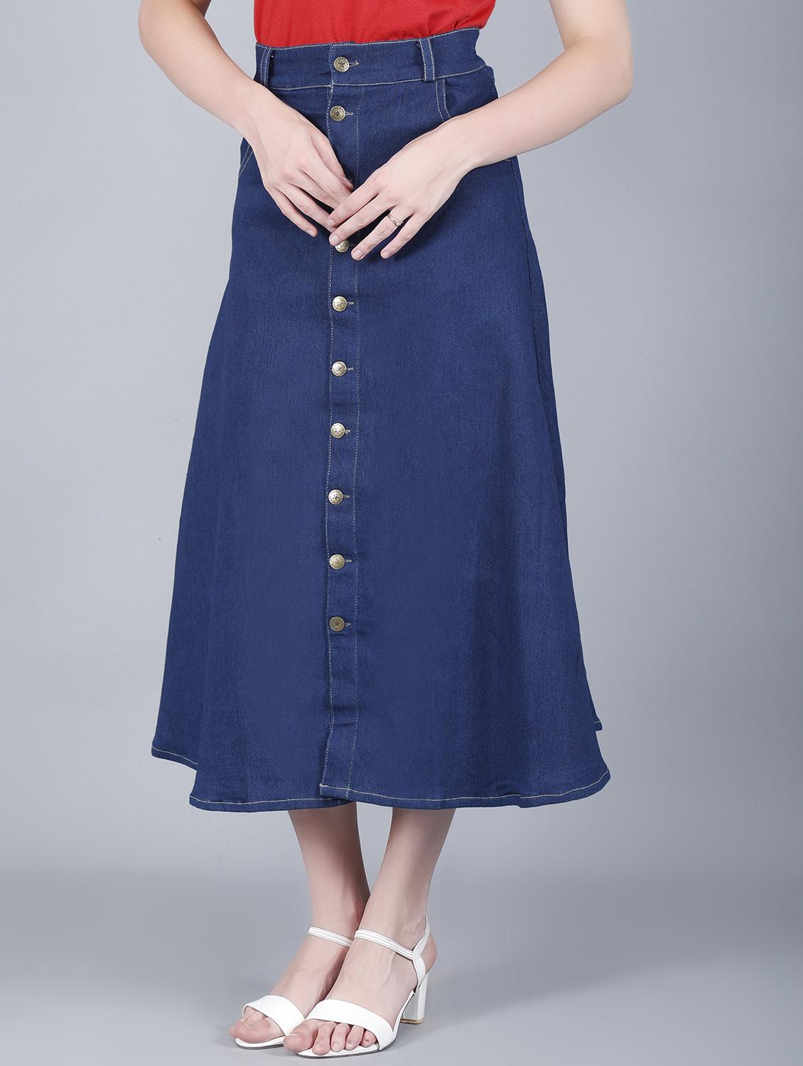 women solid high rise denim a-line skirt - 22004890 - Standard Image - 2