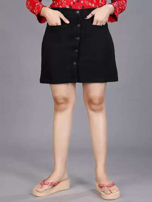 women solid mid rise denim skirt - 22004892 - Standard Image - 0