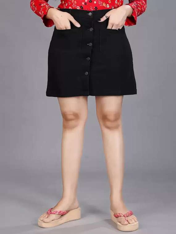 women solid mid rise denim skirt - 22004892 - Zoom Image - 0