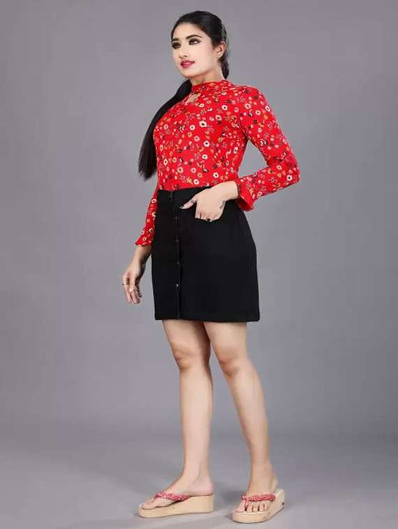 women solid mid rise denim skirt - 22004892 - Standard Image - 2
