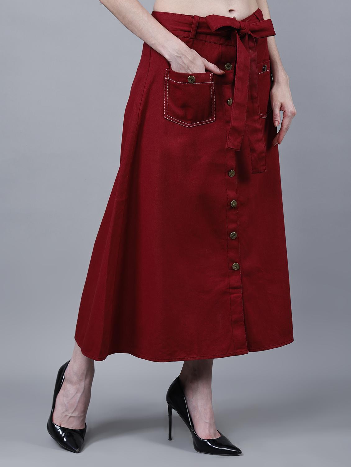 women solid mid rise a-line skirt - 22004900 - Standard Image - 2
