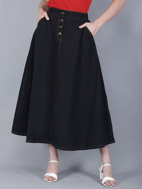 women solid mid rise denim a-line skirt - 22004903 -  Standard Image - 0