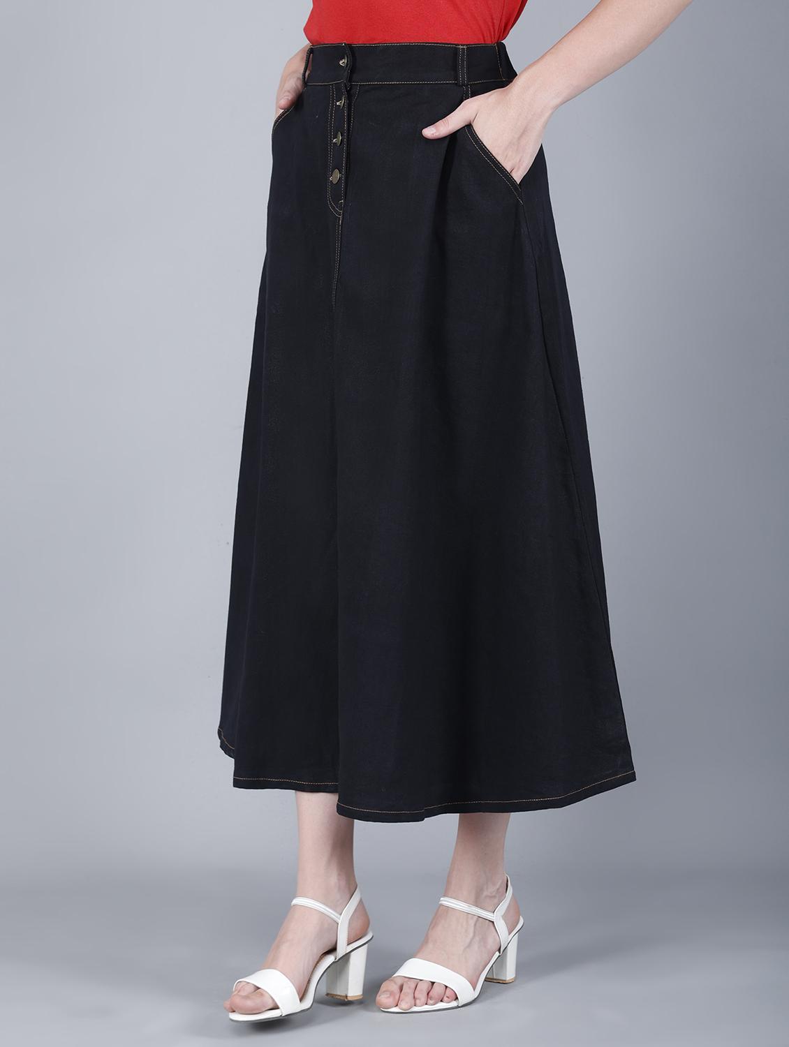 women solid mid rise denim a-line skirt - 22004903 - Standard Image - 2