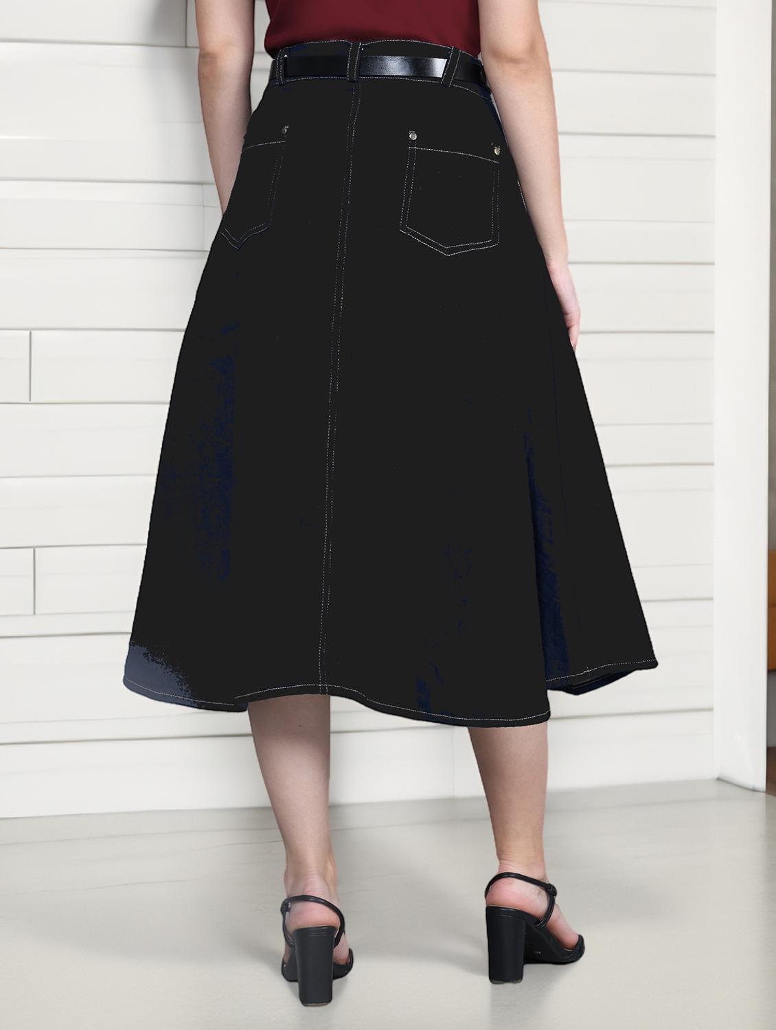 women solid mid rise denim a-line skirt - 22004904 - Standard Image - 2