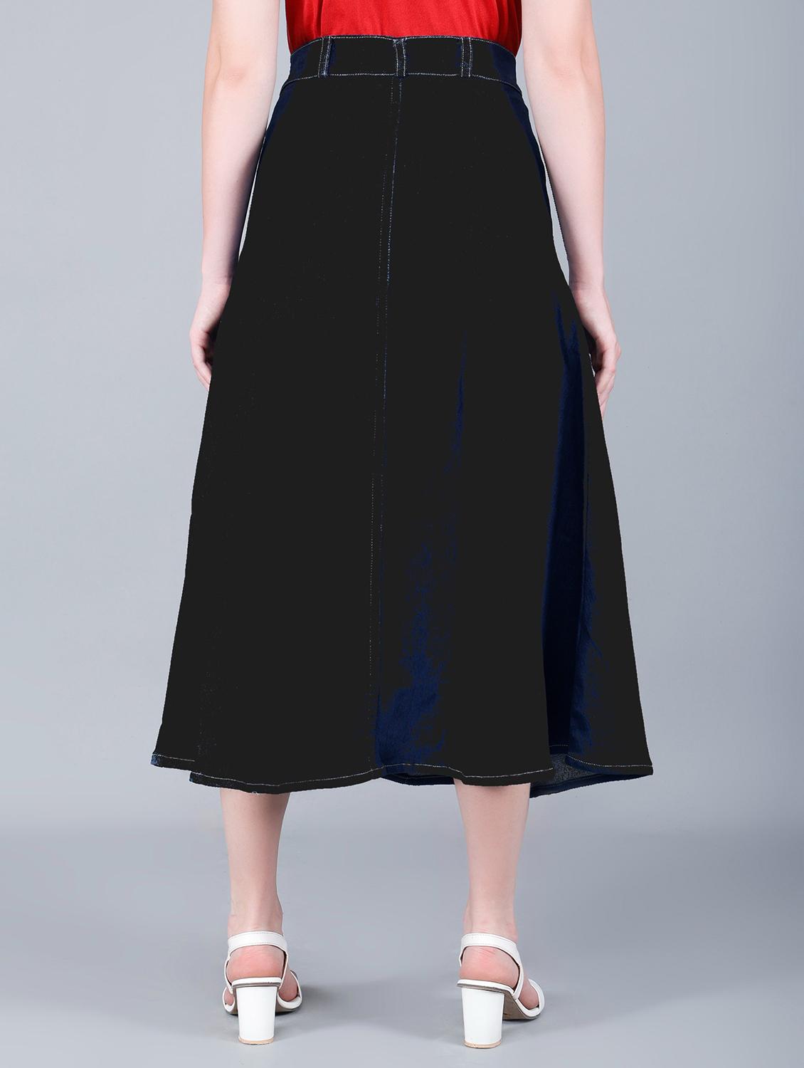 women solid mid rise denim a-line skirt - 22004905 - Standard Image - 2