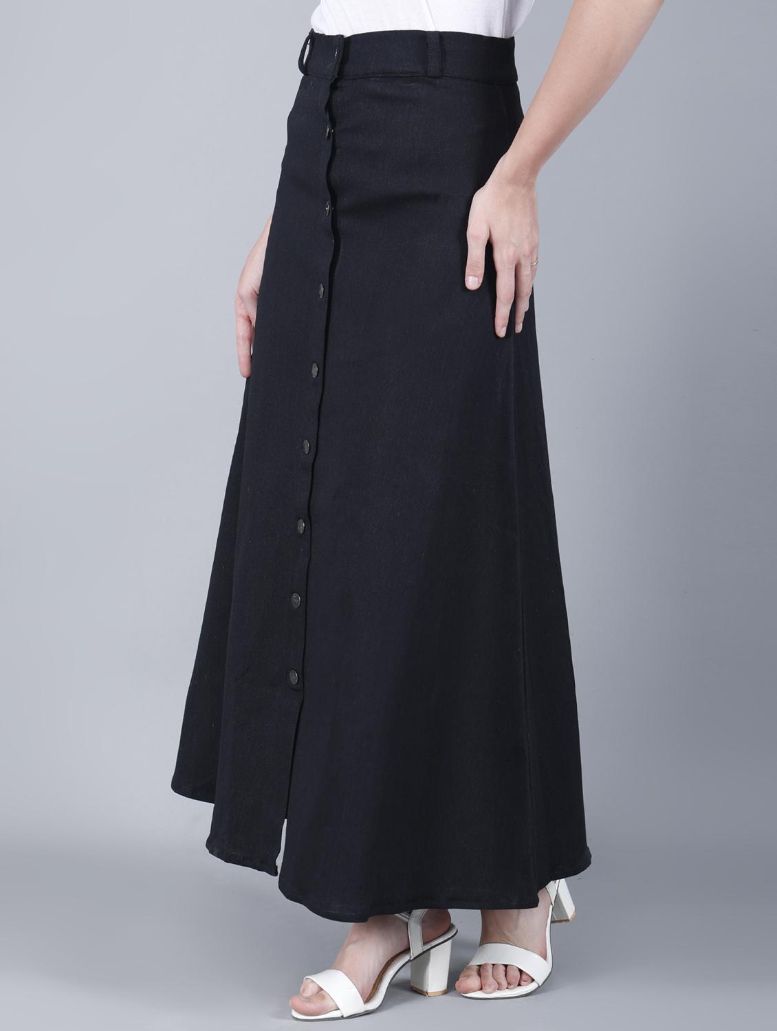women solid mid rise denim a-line skirt - 22004906 - Standard Image - 2