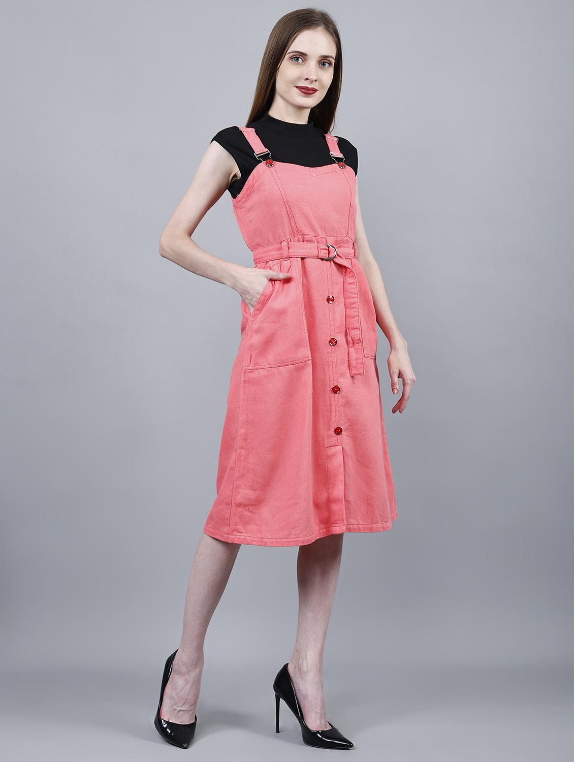 women solid shoulder strap dungaree dress - 22004910 - Standard Image - 2