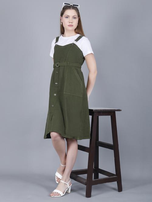 women solid shoulder strap dungaree dress - 22004911 - Standard Image - 0