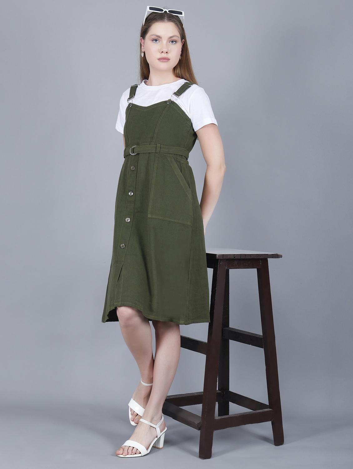 women solid shoulder strap dungaree dress - 22004911 - Zoom Image - 0