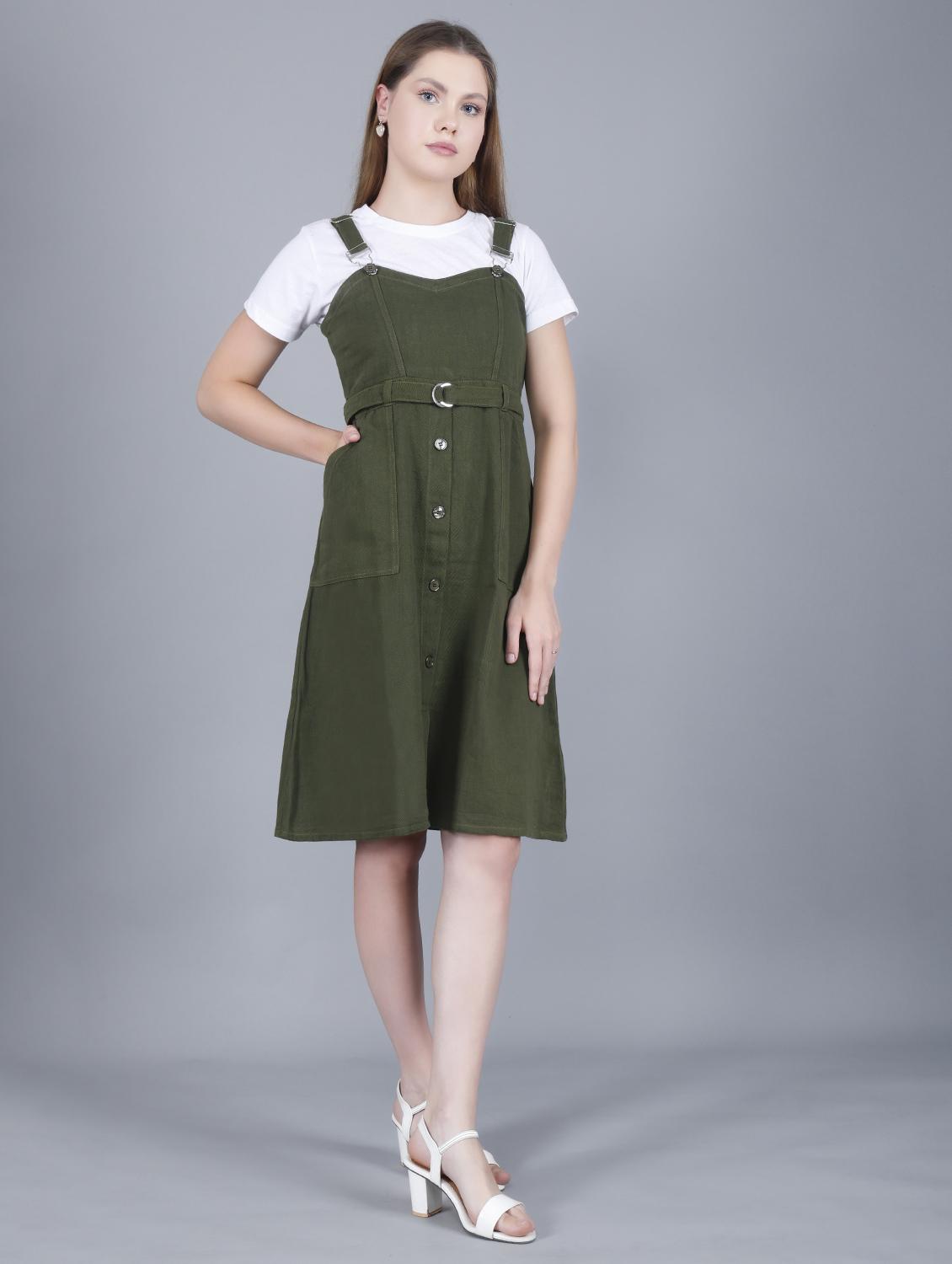 women solid shoulder strap dungaree dress - 22004911 - Standard Image - 2
