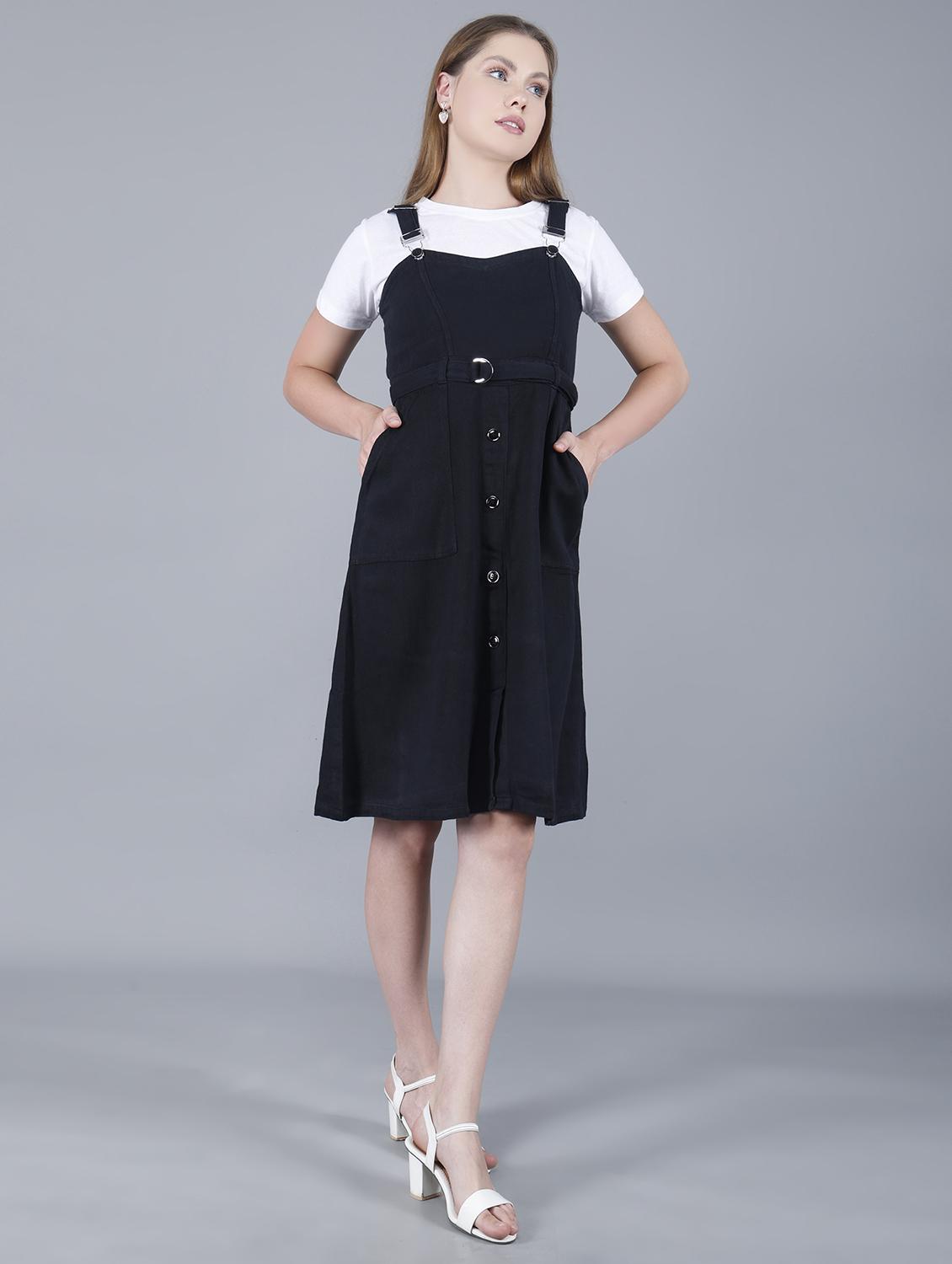 women solid shoulder strap dungaree dress - 22004912 - Standard Image - 2
