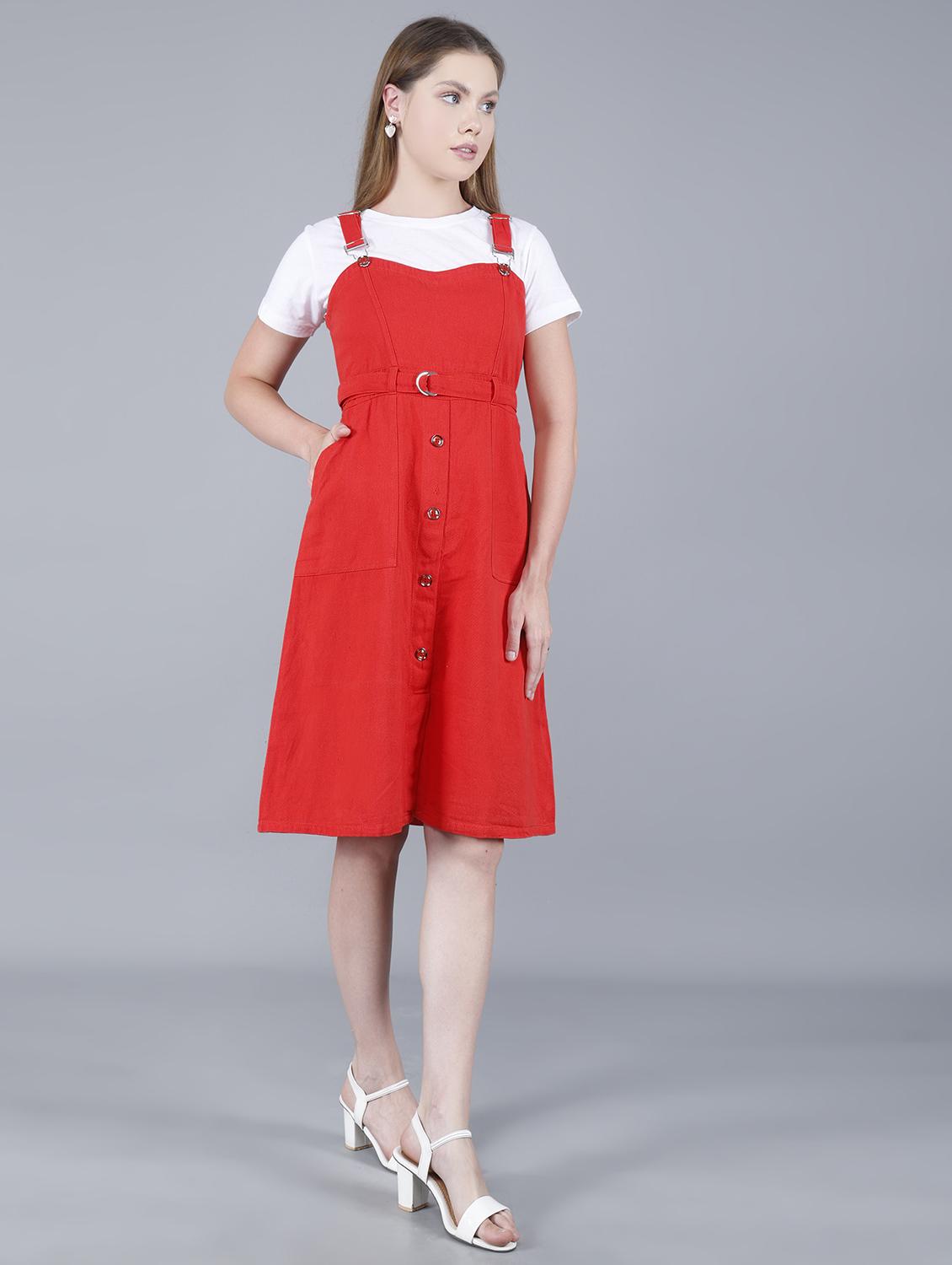 women solid shoulder strap dungaree dress - 22004913 - Standard Image - 2