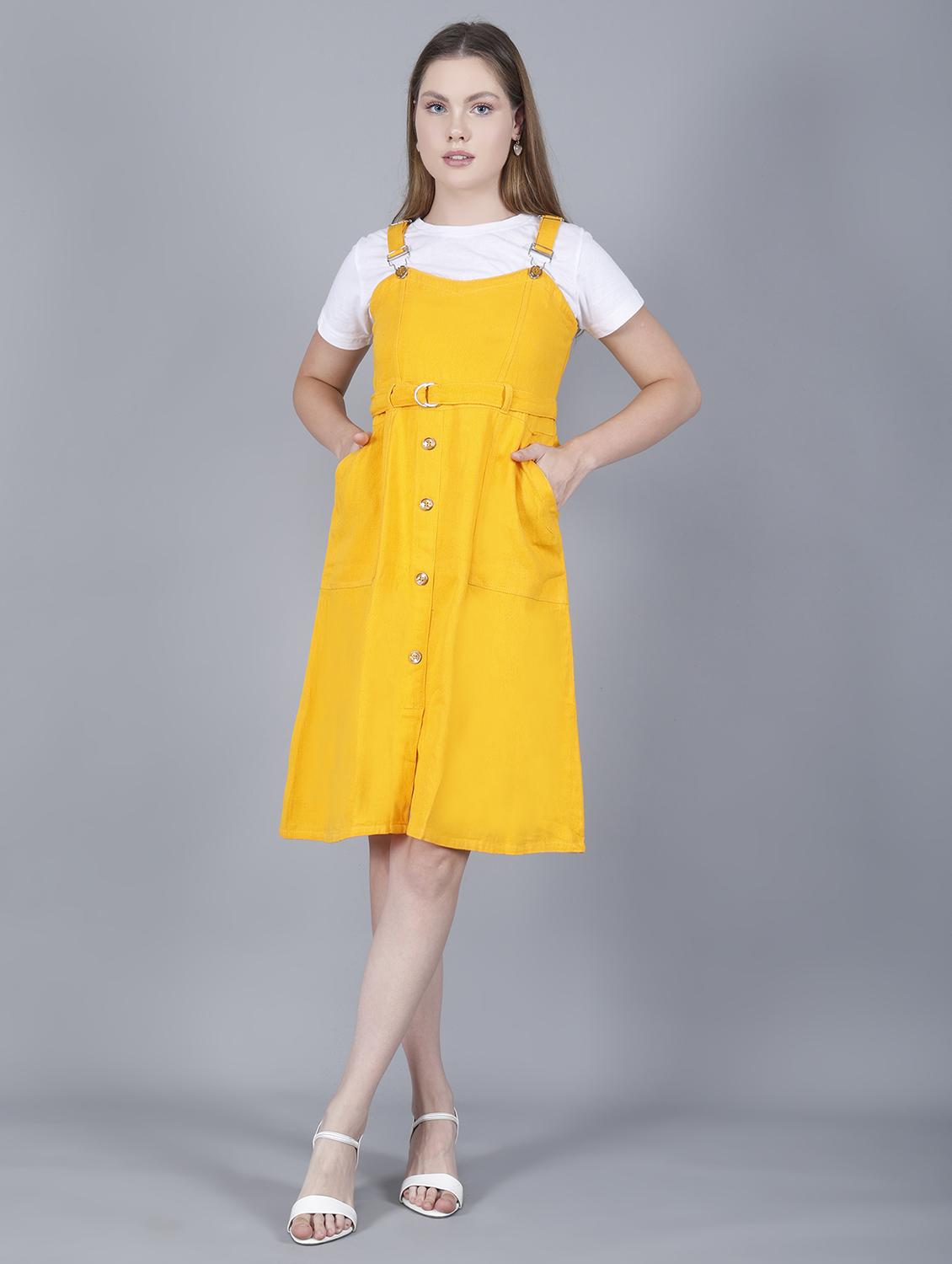 women solid shoulder strap dungaree dress - 22004914 - Standard Image - 2