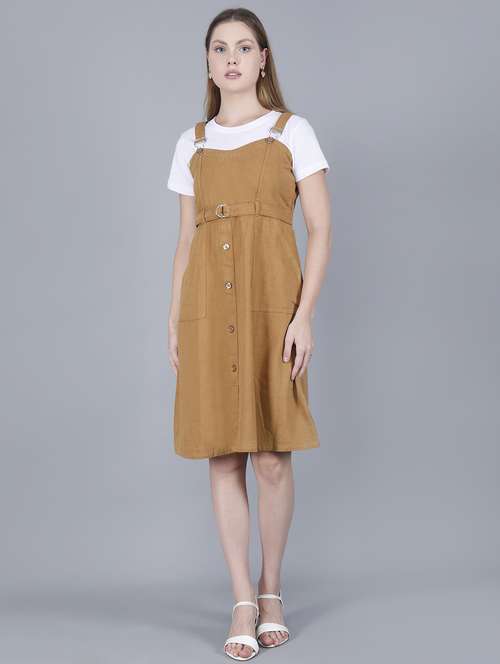 women solid shoulder strap dungaree dress - 22004916 -  Standard Image - 0