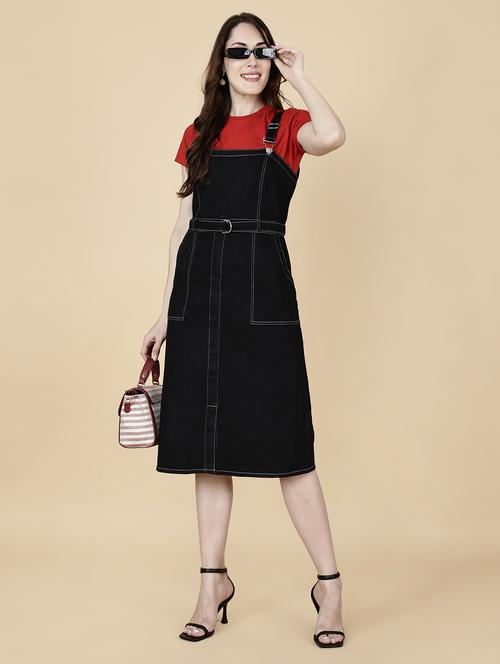 women solid shoulder strap dungaree dress - 22004917 - Standard Image - 0
