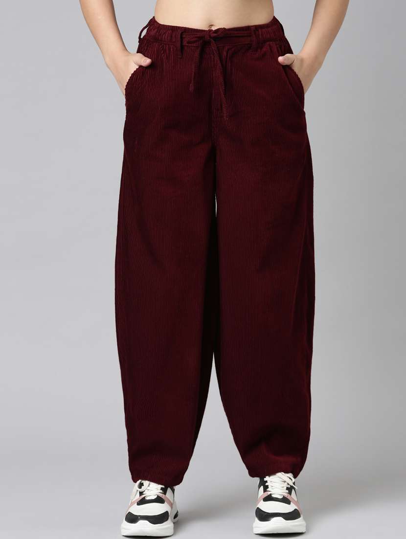women solid high rise relaxed fit peg trouser