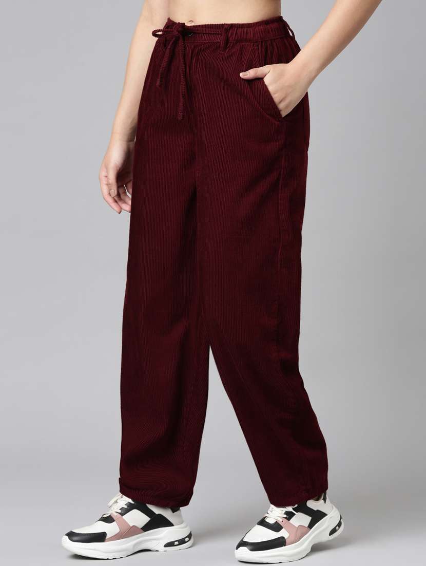 women solid high rise relaxed fit peg trouser - 22004923 - Standard Image - 2