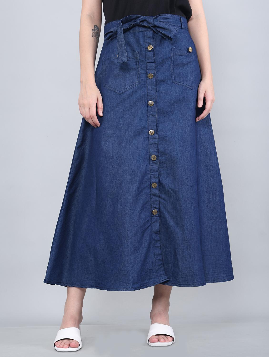 women solid mid rise denim a-line skirt - 22004925 -  Zoom Image - 0