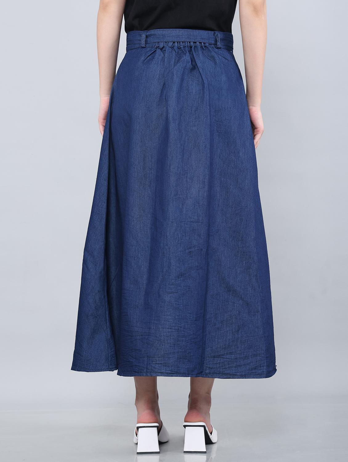 women solid mid rise denim a-line skirt - 22004925 - Standard Image - 2