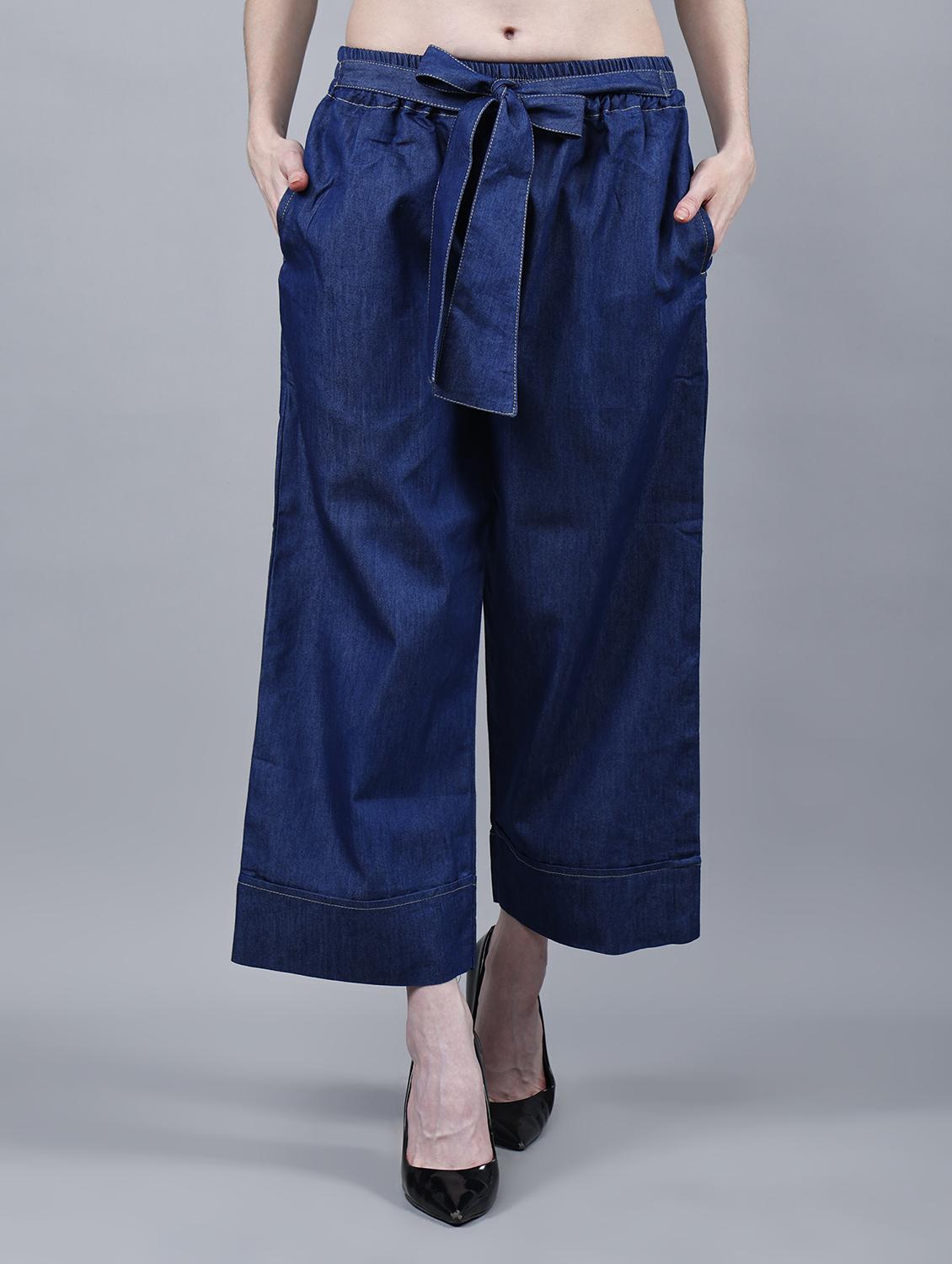 women solid mid rise denim wide leg trouser - 22004926 -  Zoom Image - 0