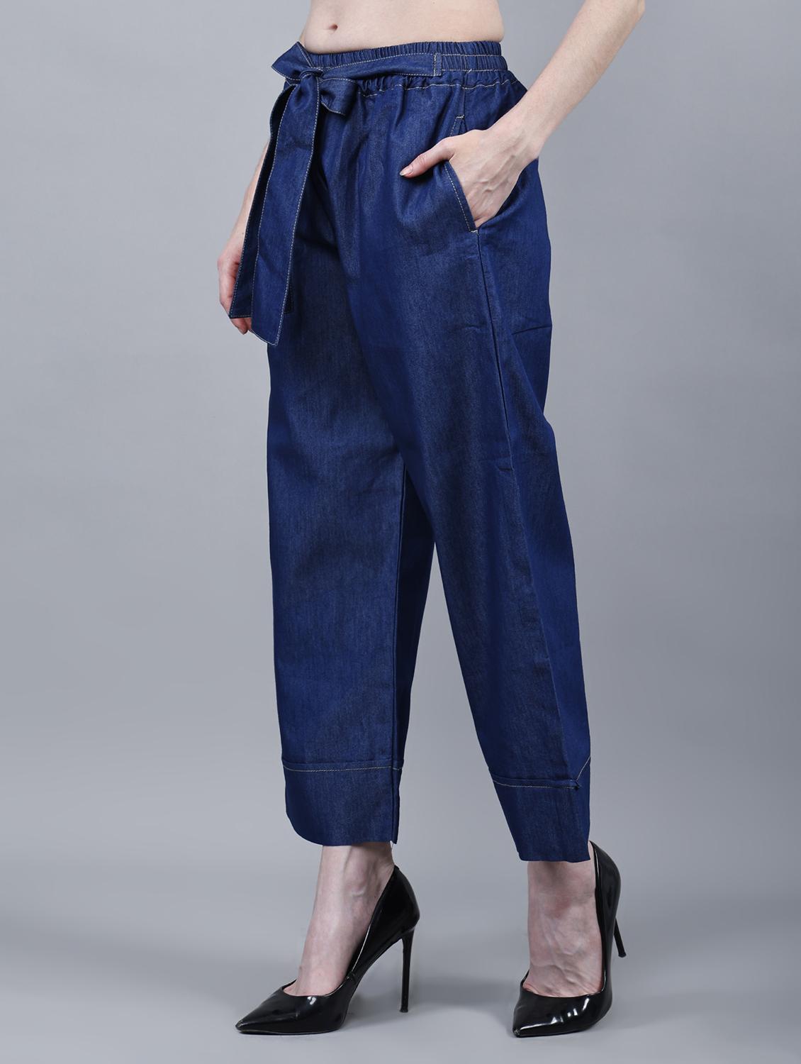 women solid mid rise denim wide leg trouser - 22004926 - Standard Image - 2