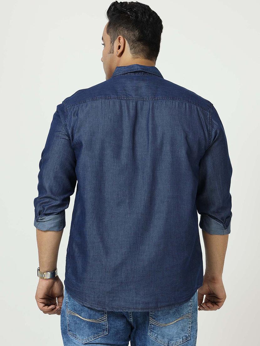men plus size solid long sleeve regular fit denim casual shirt - 22004928 - Standard Image - 2