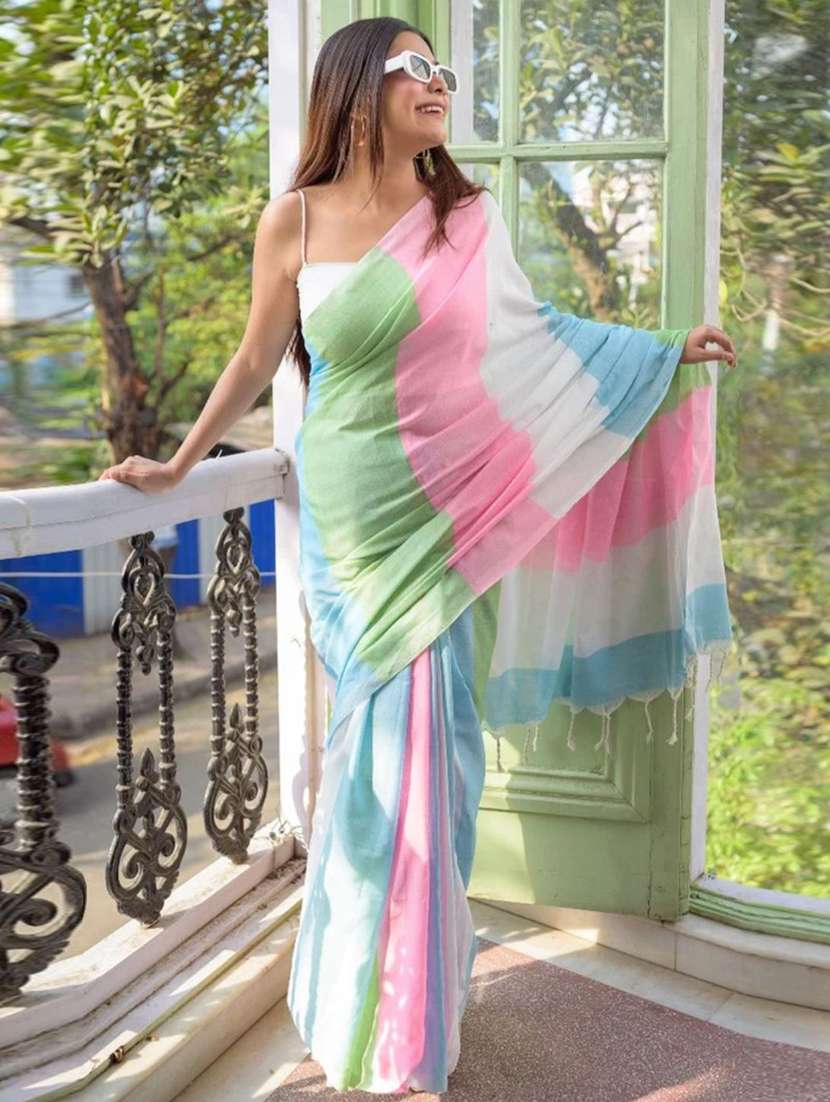 women color block printed saree - 22004943 -  Standard Image - 2