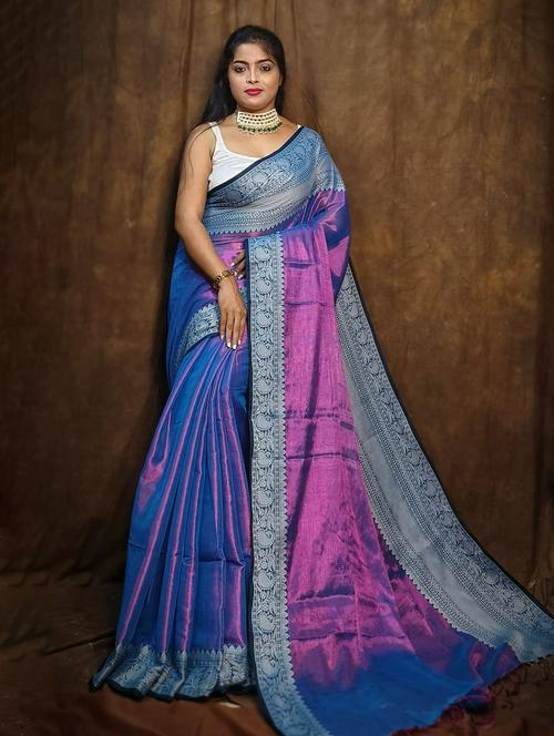 women solid with bordered saree with blouse - 22004976 - Standard Image - 0