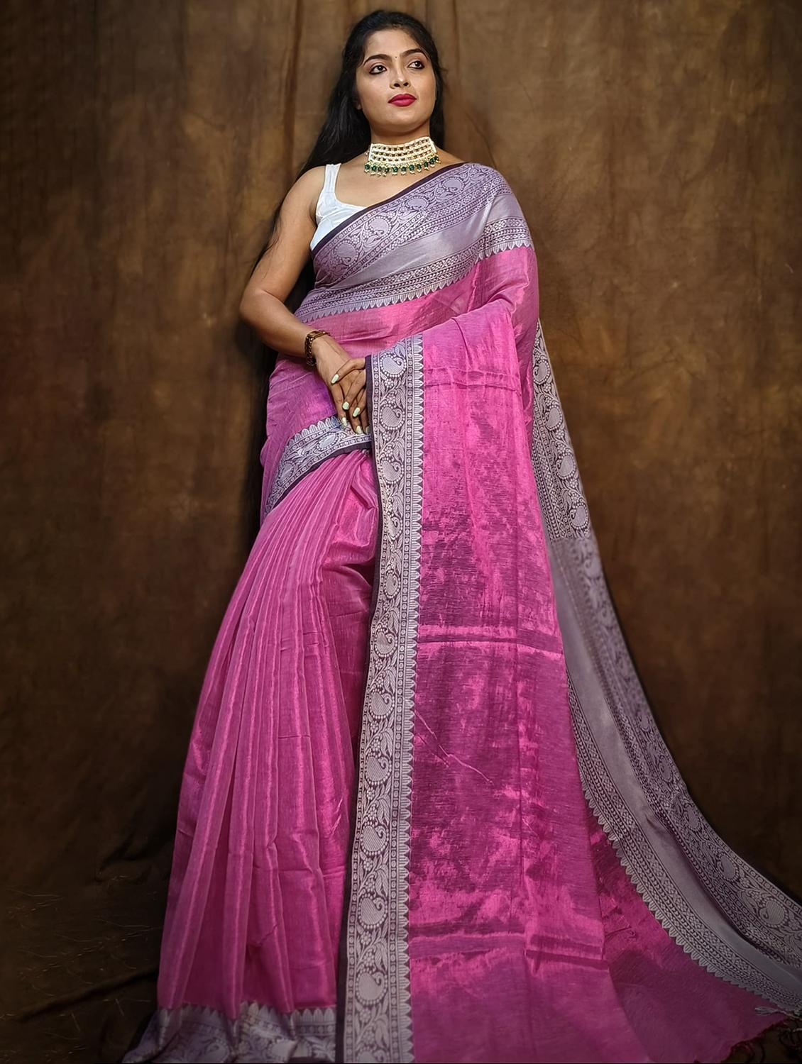 women solid with bordered saree - 22004979 - Standard Image - 2